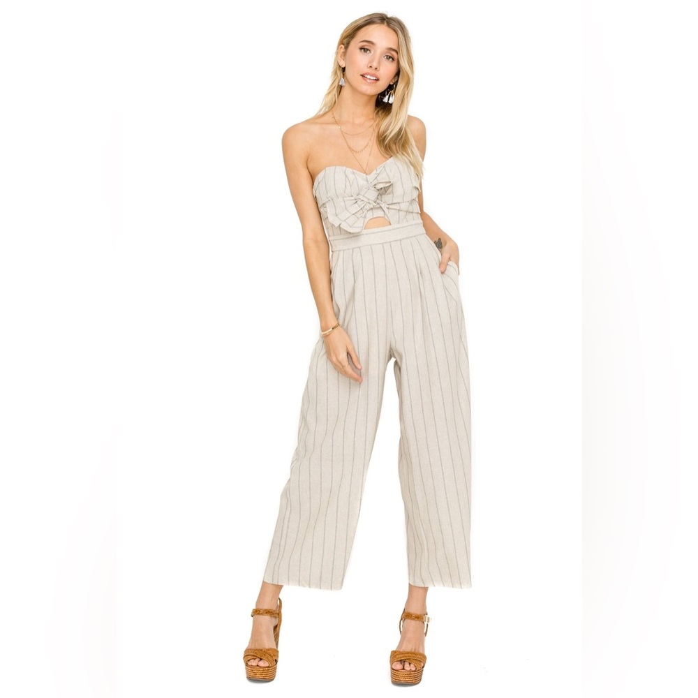 ASTR the label Mara linen jumpsuit natural strip M
